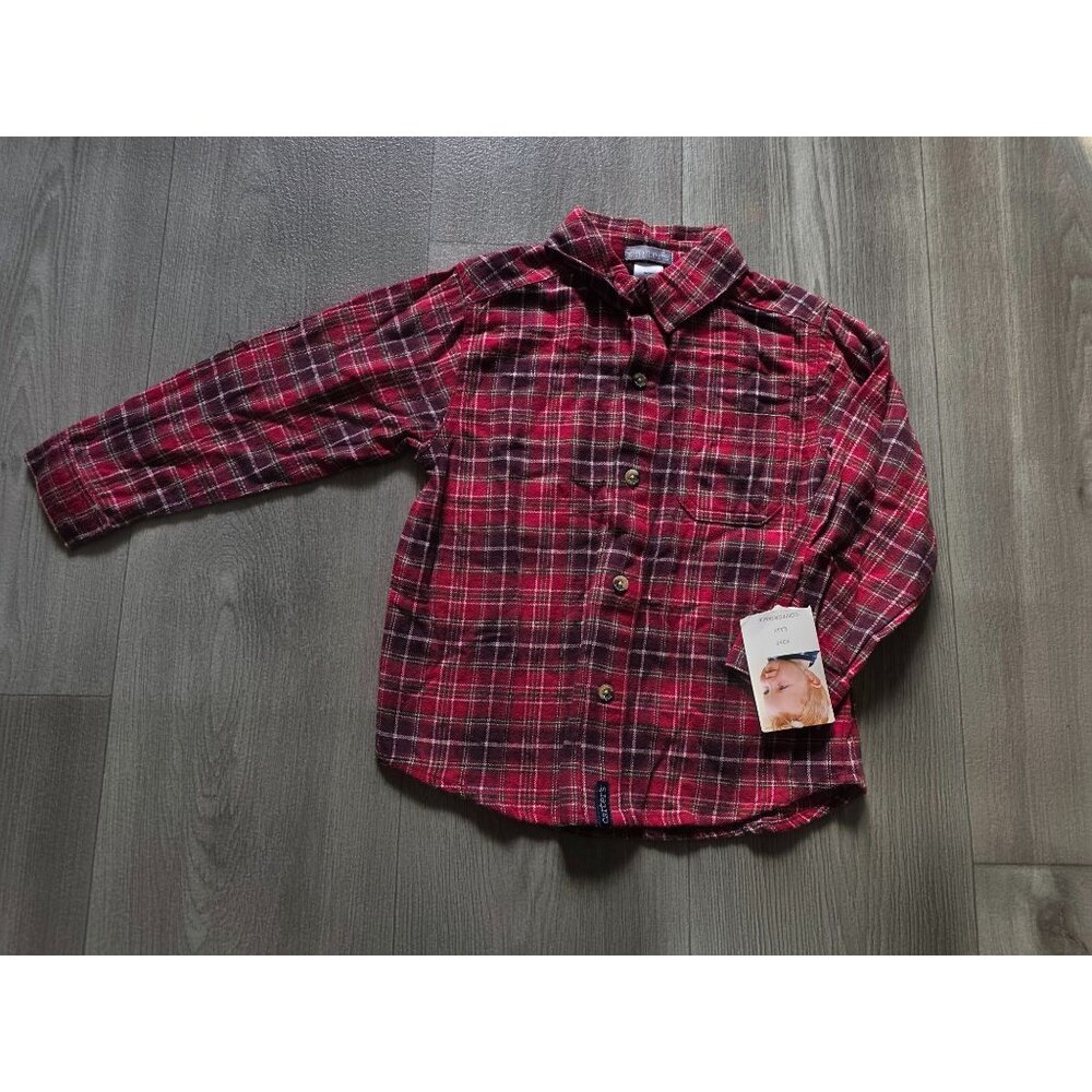 Carters Toddler Boys Red Plaid Button Shirt Size 3T Soft & Comfortable NWT